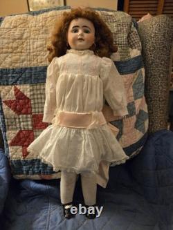 RARE ! Poupée en bisque à tête de épaule Liebe & Hoffman de 23 pouces en coton blanc à broderie anglaise