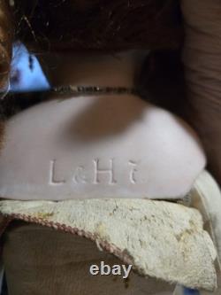 RARE ! Poupée en bisque à tête de épaule Liebe & Hoffman de 23 pouces en coton blanc à broderie anglaise