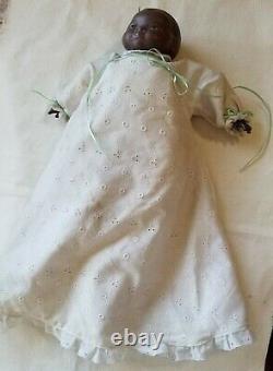Rare Antique 1923 Grace S. Putnam Noir Bisque Porcelaine Baby Doll 14 Marqué