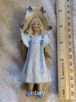 Rare Antique Allemand Tout Bisque 5 Hertwig Doll W Moulé Bonnet Armoiries Mobiles