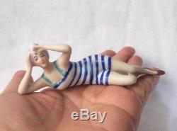 Rare Sexy Baignoire Beauté Flapper Lady Figurine Poupée Bisque Porcelaine Allemagne Vtg