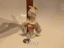 Rare Vintage 4 Tall Porcelain Pin Coussin Half Doll Victorian Letter Curls Nice