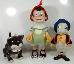 Rare Vintage Pinocchio, Figaro De Disney, Le Chat Et Ses Poupées En Porcelaine Pour Le Cricket Jiminy