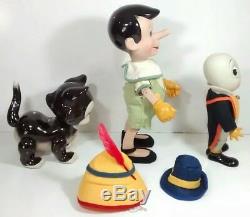 Rare Vintage Pinocchio, Figaro, Le Chat Et Les Poupées En Porcelaine De Cricket De Jiminy