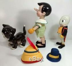 Rare Vintage Pinocchio, Figaro, Le Chat Et Les Poupées En Porcelaine Jiminy Cricket