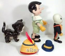 Rare Vintage Pinocchio, Figaro Poupées En Porcelaine De Cricket De Disney