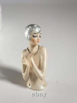 Rare demi-poupée en porcelaine Art déco allemande / poupée pique-épingles