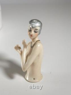 Rare demi-poupée en porcelaine Art déco allemande / poupée pique-épingles