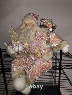 Rarelarge Vintage Sitting Pink/white Santa Claus Doll Porcelaine Face