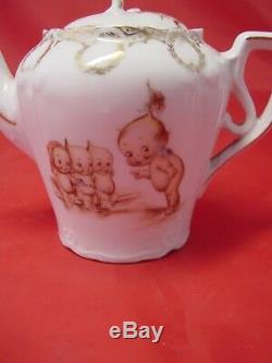 Rose Antique O'neill Kewpie Porcelaine Thé, Teapot Et 5 Coupes, Cond Tres Bon