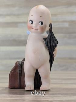Rose O'Neill 1916 Valise Kewpie en Bisque avec Parapluie Allemagne 5 Pouces Signé
