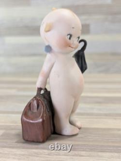 Rose O'Neill 1916 Valise Kewpie en Bisque avec Parapluie Allemagne 5 Pouces Signé