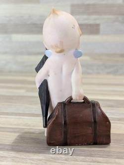 Rose O'Neill 1916 Valise Kewpie en Bisque avec Parapluie Allemagne 5 Pouces Signé