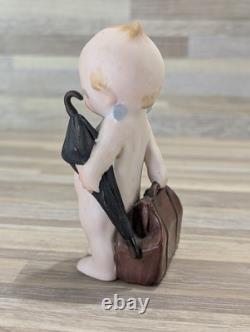Rose O'Neill 1916 Valise Kewpie en Bisque avec Parapluie Allemagne 5 Pouces Signé