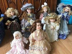 Seymour Mann Porcelain Doll Lot 7 Vintage Stands 12-18 Wind-up Baby Music Euc