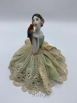 Superb Half Doll/demi-figurine/teepuppe/art Deco/ Pincushion Doll Avec Bird Lec