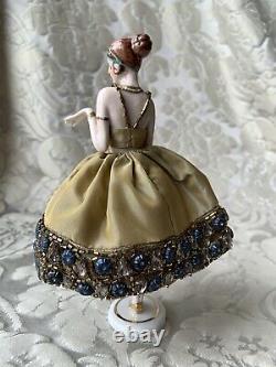 Superbe Half-doll/demi-figurine/teepuppe/art Déco/ Poupée Pincushion/flapper/fasold