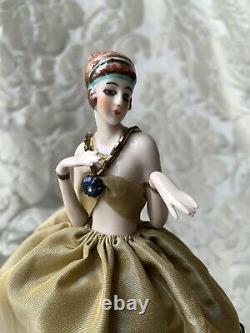 Superbe Half-doll/demi-figurine/teepuppe/art Déco/ Poupée Pincushion/flapper/fasold
