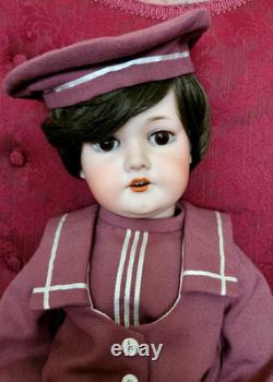 TRÈS MIGNON ! Poupée garçon allemande antique de 24 pouces - Bergman BJB, costume marin, yeux dormants