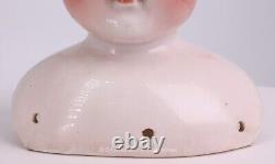 Tête de poupée antique allemande en porcelaine bisque avec joues rosées, cheveux blonds bouclés et marque Kling 189