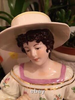 Très Grand Coussin D'épingle En Porcelaine Vintage Demi Poupée