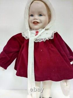 Ultra Rare Vintage Porcelain Baby Girl Doll Avec 3 Stamps Luxieux Red Dress 1987