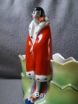 Vide Poche En Porcelaine Art Deco 1930 Sculpture Femme Statue Vintage Demi Poupee