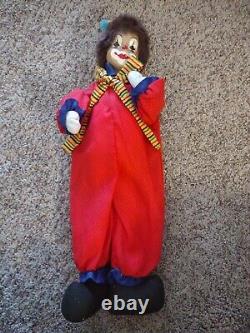 Vieille Tête De Porcelaine En Céramique Cloth Corps Clown Poupée Figurine 20 Pouces De Haut