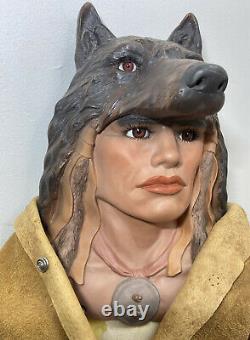 Vintage 1996 Native American Indian Wolf Man Leader Porcelain Doll #1 Cuir