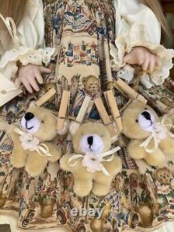 Vintage 1997 Signé Linda Rick All 24 Porcelain Doll Bears On A Line