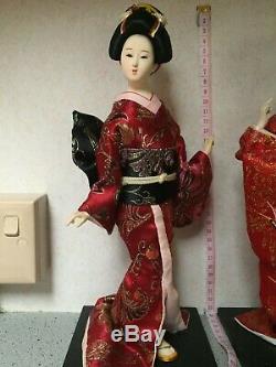 Vintage Belle Porcelaine Doll Yeux Japonais En Verre Soie Rouge Kimono Geisha