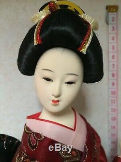 Vintage Belle Porcelaine Doll Yeux Japonais En Verre Soie Rouge Kimono Geisha