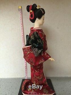 Vintage Belle Porcelaine Doll Yeux Japonais En Verre Soie Rouge Kimono Geisha