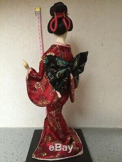 Vintage Belle Porcelaine Doll Yeux Japonais En Verre Soie Rouge Kimono Geisha