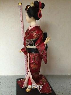 Vintage Belle Porcelaine Doll Yeux Japonais En Verre Soie Rouge Kimono Geisha