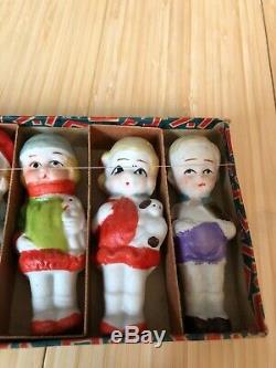 Vintage Bisque / Porcelaine Japon Ensemble De 6 Figure Poupées Avec La Boîte Originale