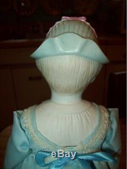 Vintage Blonde Haired Bonnet Parian Tête En Porcelaine Poupée Bleuet Bleu Avec Des Puces