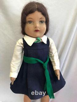 Vintage Cloth Doll Large Lenci Type Mohair School Girl Felt 20 Antique Welling