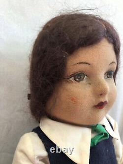 Vintage Cloth Doll Large Lenci Type Mohair School Girl Felt 20 Antique Welling