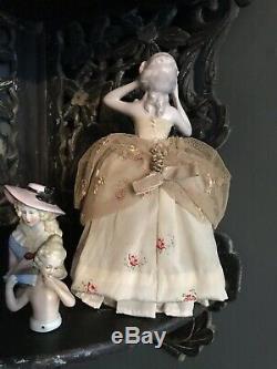Vintage Des Années 1920 Collection De Demi-poupées En Porcelaine Et Une Grande Poupée Coussin À Épingles