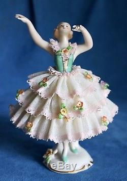 Vintage Dresden Lace Ballerina Danseuse Blonde Allemagne Half Doll
