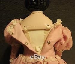 Vintage Emma Clear China Head Doll 16 Belle Robe Rose Et Support