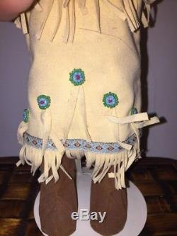 Vintage Indien American 14 Doll Pocahontas Perles Turquoise Love Sign