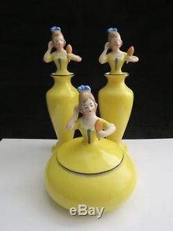 Vintage Porcelaine Art Deco Demi Poupee Lady Bouteilles A Parfum Et Bol De Poudre Bavaria