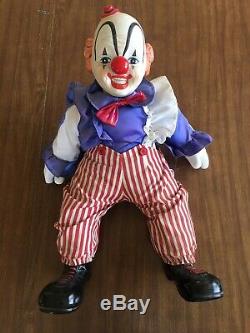 Vintage Porcelaine Clown Doll Bozo Le Clown IL Music Box Rare Old 22 Colle Longue