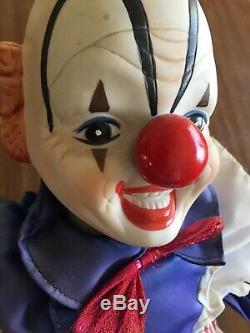 Vintage Porcelaine Clown Doll Bozo Le Clown IL Music Box Rare Old 22 Colle Longue