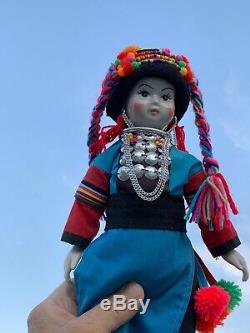 Vintage Porcelaine Tribal Argent Ornement Doll Thaïlande Hill Tribe 13 Femme Sj3j