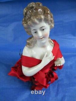 Vintage Rare Antique Allemand Porcelaine Pin Coussin Half Doll, Bras & Mains Loin