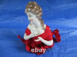 Vintage Rare Antique Allemand Porcelaine Pin Coussin Half Doll, Bras & Mains Loin