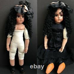 Vintage Reproduction 28 Dark Skin Français Bru Jne Porcelain/leather Doll